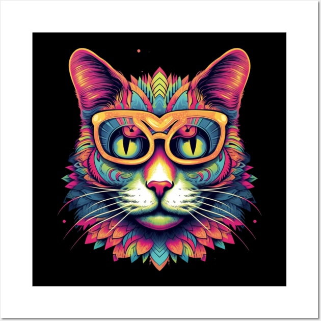 Colorful Cat with Glasses Illustration Wall Art by Studio Red Koala